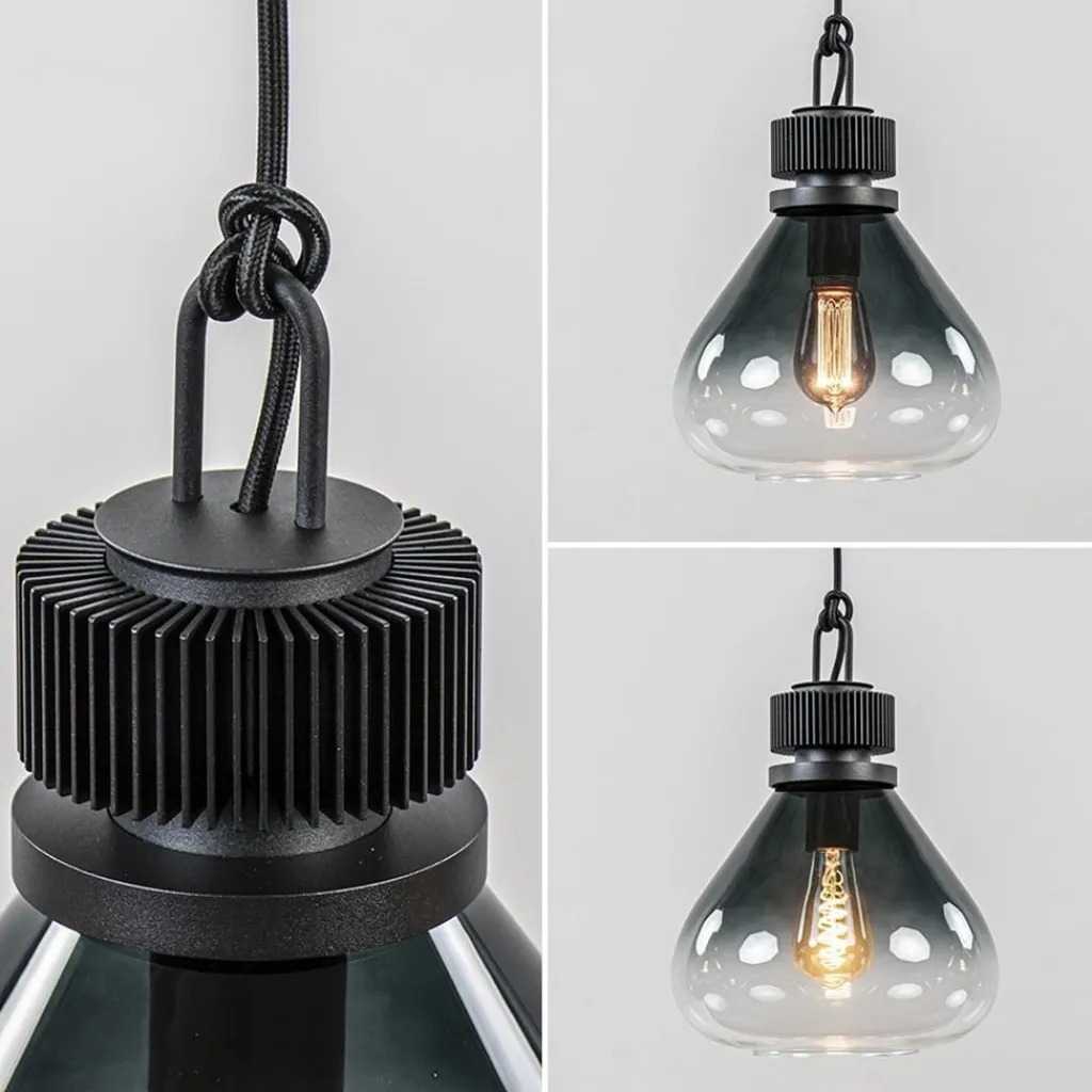 Straluma Ronde 3-lichts hanglamp zwart met smoke/helder glas> Eettafellampen|Keukenverlichting