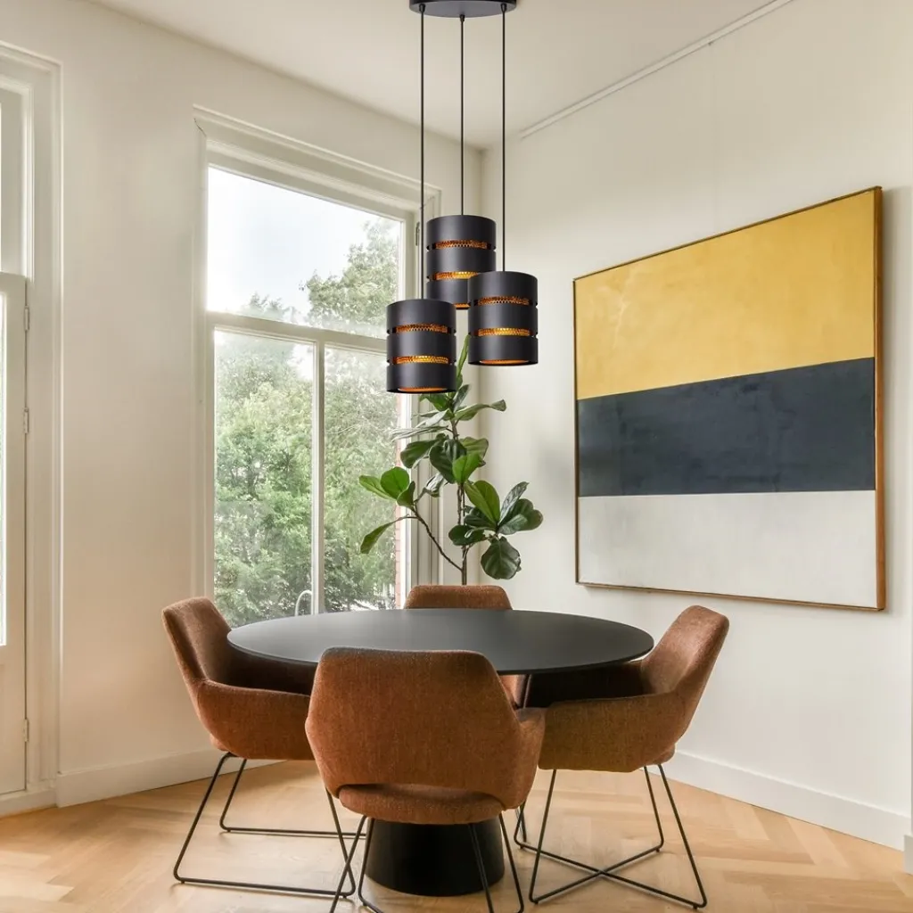 Straluma Ronde 3-lichts hanglamp zwart met goud> Hanglampen|Eettafellampen