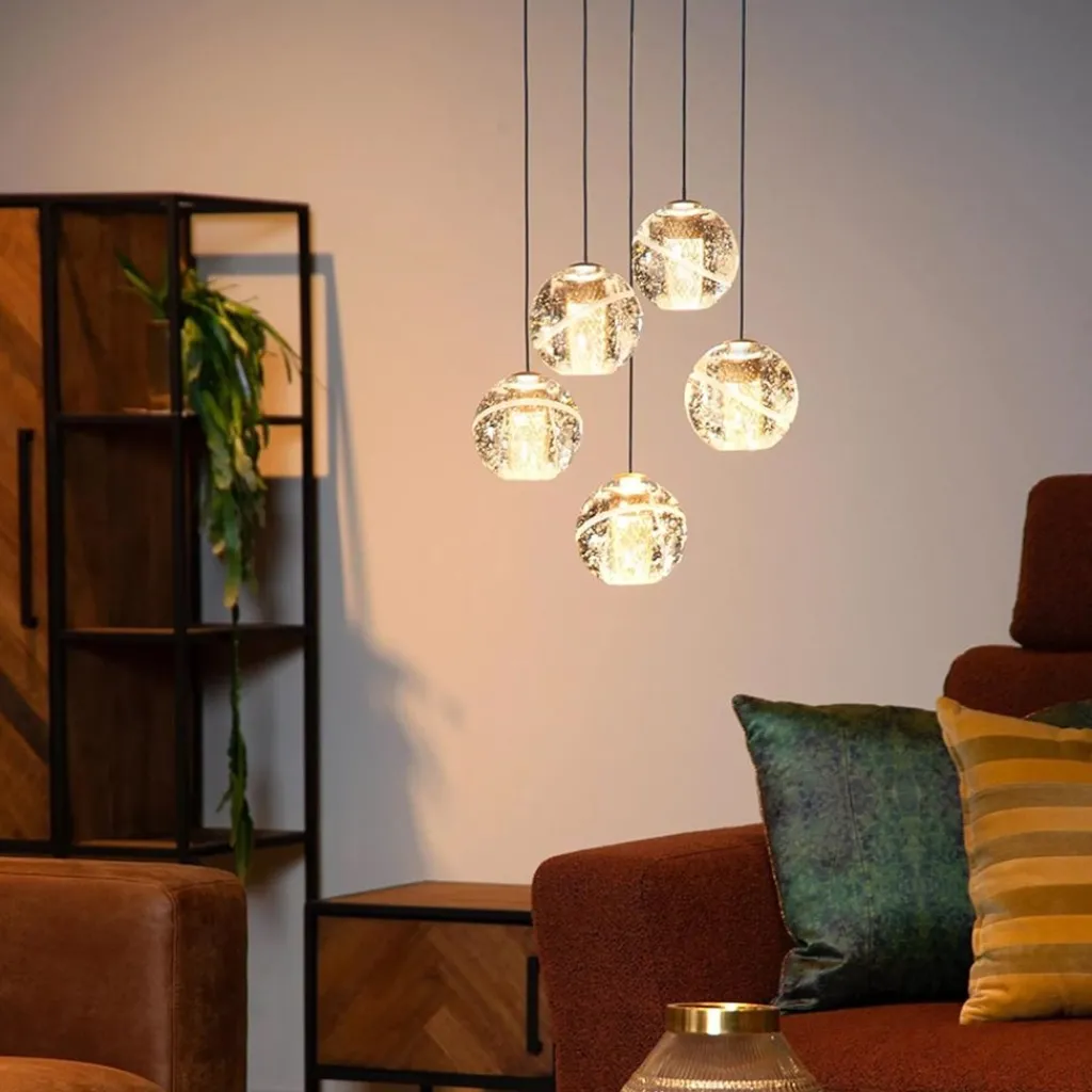 Straluma Ronde 5-lichts LED hanglamp goud met helder glas> Hanglampen|Eettafellampen