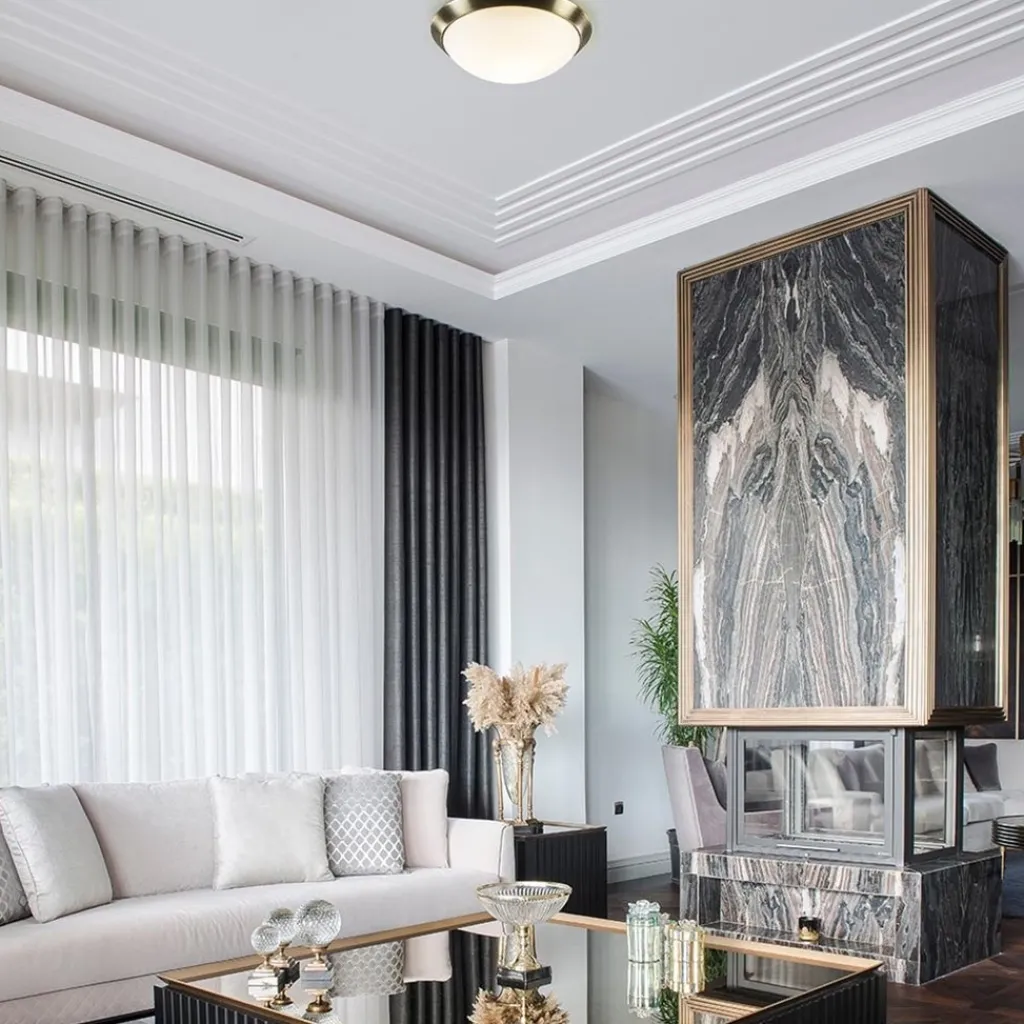 Straluma Ronde plafondlamp brons met wit glazen kap> Plafonnières|Keukenverlichting