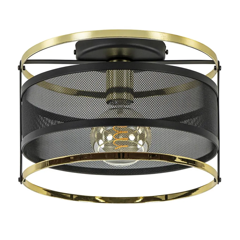 Straluma Ronde plafondlamp gaas mat zwart met hoogglans goud> Woonkamerlampen|Slaapkamerlampen