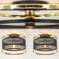 Straluma Ronde plafondlamp gaas mat zwart met hoogglans goud><noscript><img width=