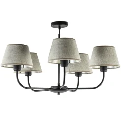 Straluma Ronde plafondlamp 5-lichts zwart met taupe kapjes> Keukenverlichting|Eetkamerverlichting