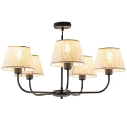 Straluma Ronde plafondlamp 5-lichts zwart met taupe kapjes> Keukenverlichting|Eetkamerverlichting