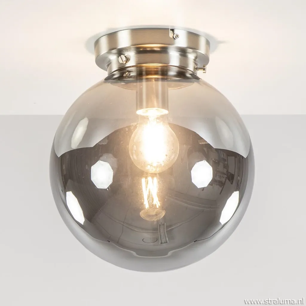Straluma Ronde plafondlamp smokey glas met nikkel> Keukenverlichting|Halverlichting