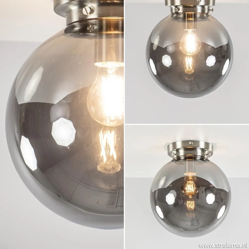 Straluma Ronde plafondlamp smokey glas met nikkel> Keukenverlichting|Halverlichting