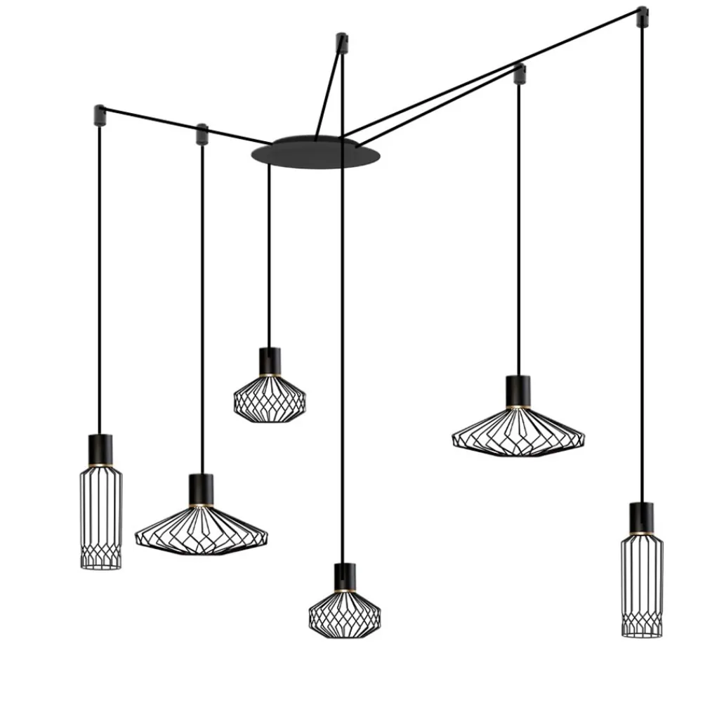 Straluma Samengestelde 6-lichts hanglamp spin met zwarte kappen> Eettafellampen|Keukenverlichting