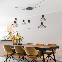 Straluma Samengestelde 6-lichts hanglamp spin met zwarte kappen><noscript><img width=