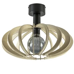 Straluma Scandinavische plafondlamp mat zwart met houten kap> Keukenverlichting|Plafondlampen