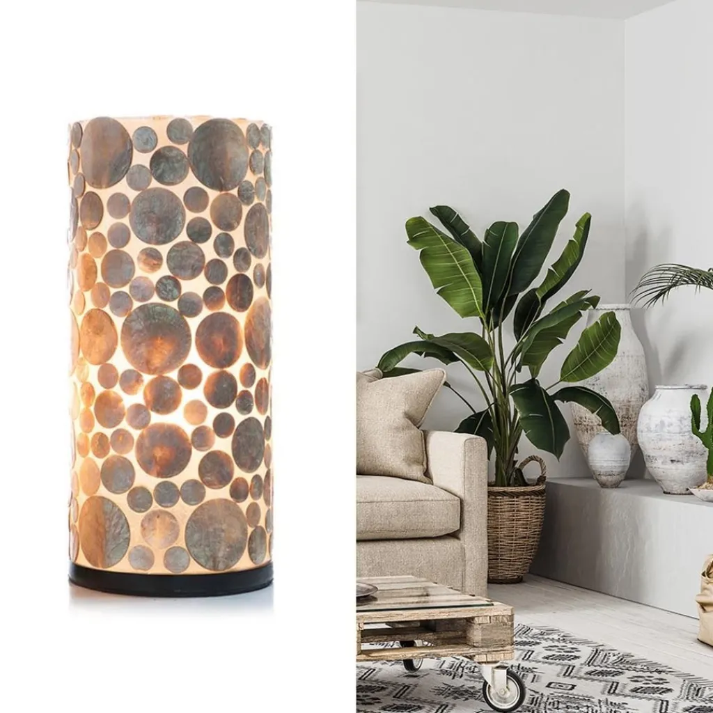 Straluma Schelpen tafellamp cilinder goud/bruin> Tafellampen|Schelpenlampen