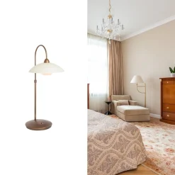 Straluma Sfeervolle tafellamp brons met creme glas klassiek></noscript> Tafellampen|Woonkamerlampen