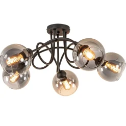 Straluma Sierlijke plafondlamp zwart met smoke glazen bollen> Woonkamerlampen|Slaapkamerlampen