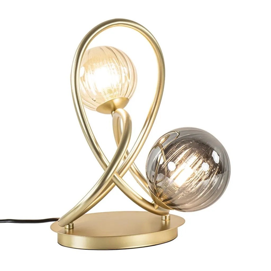 Straluma Sierlijke tafellamp goud met amber en smoke glas> Tafellampen|LED Tafellampen