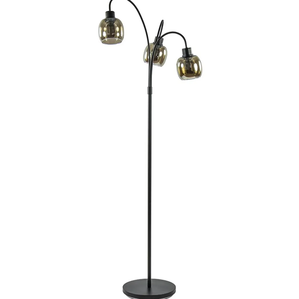 Straluma Sierlijke vloerlamp mat zwart met smoke glazen kappen> Klassieke Verlichting|Woonkamerlampen