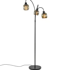 Straluma Sierlijke vloerlamp mat zwart met smoke glazen kappen> Klassieke Verlichting|Woonkamerlampen