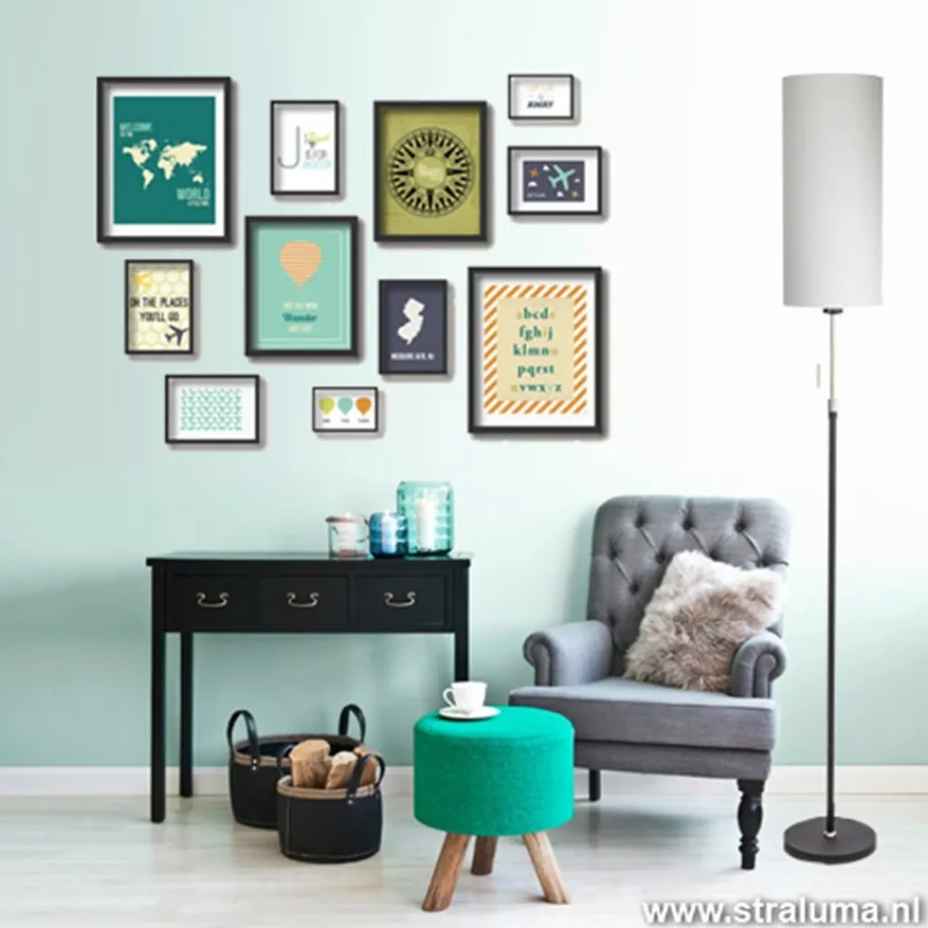 Straluma Smalle vloerlamp zwart-staal linnen kap> Schemerlampen|Woonkamerlampen