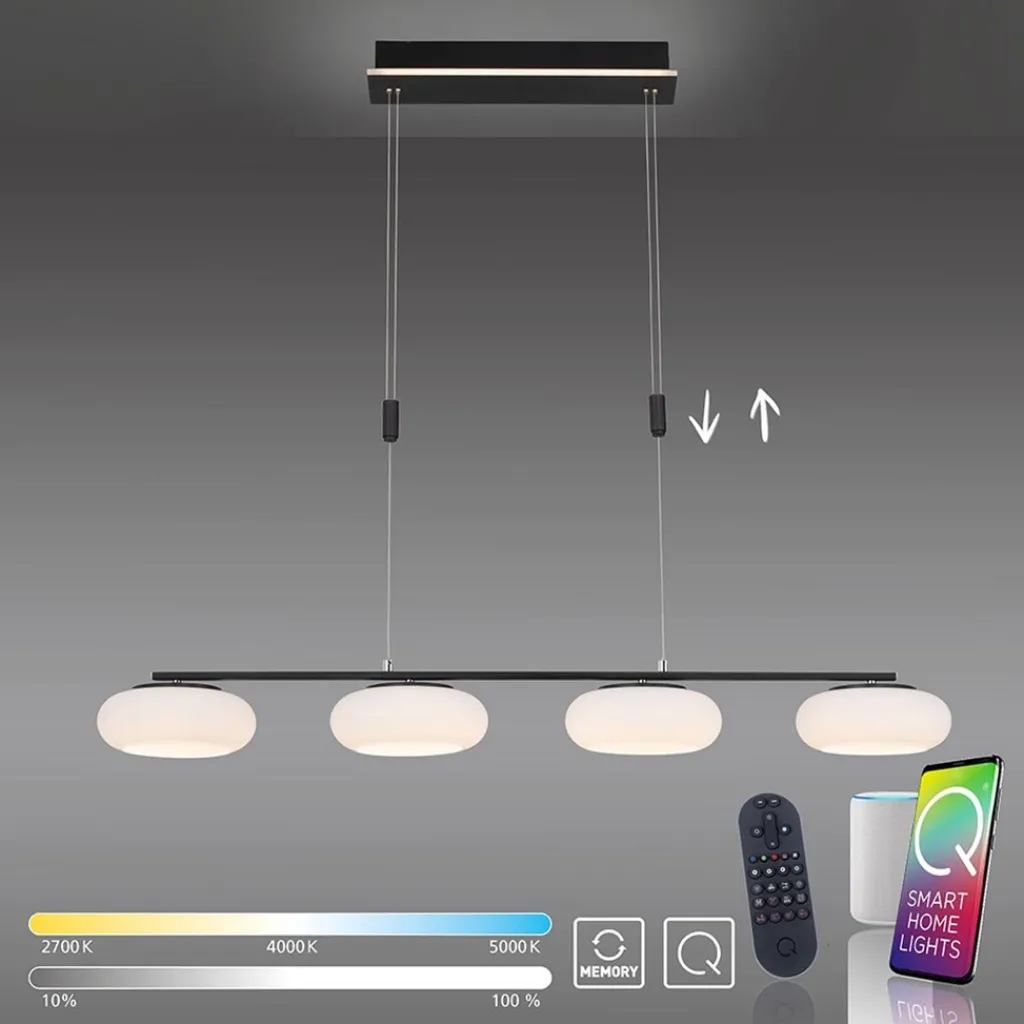 Straluma Smart eettafelhanglamp mat zwart met opaal glas> Hanglampen|Smart lampen