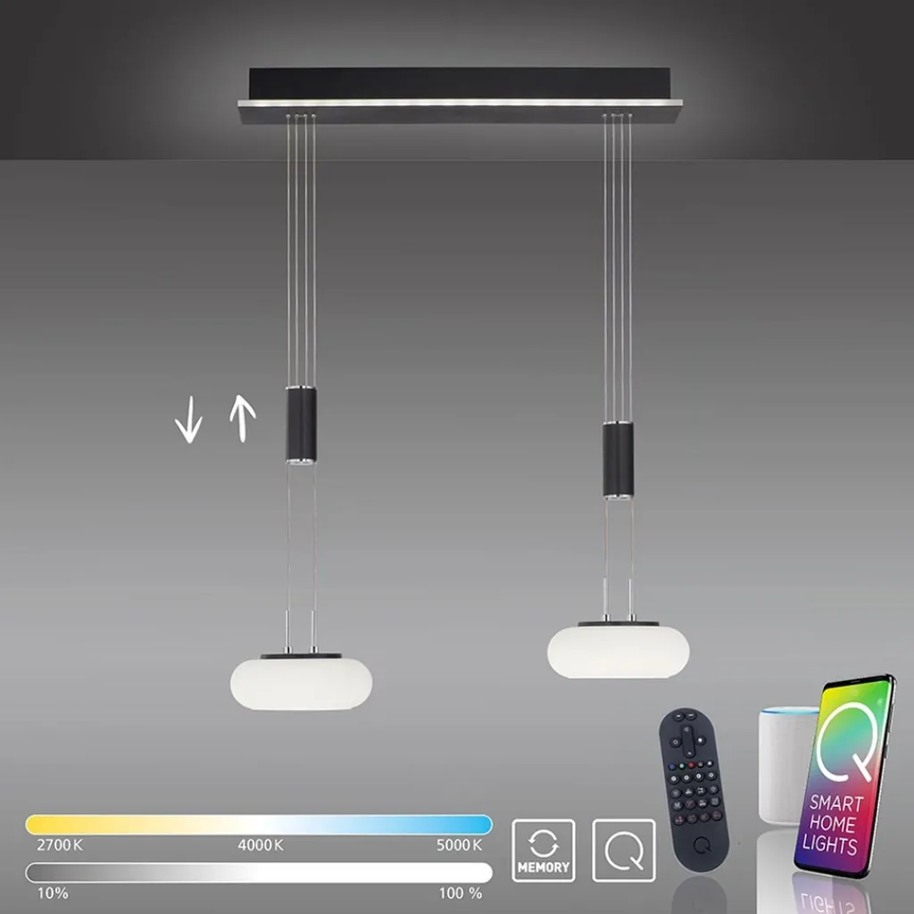 Straluma Smart hanglamp 2-lichts mat zwart met opaal glas dimbaar> Hanglampen|Smart lampen