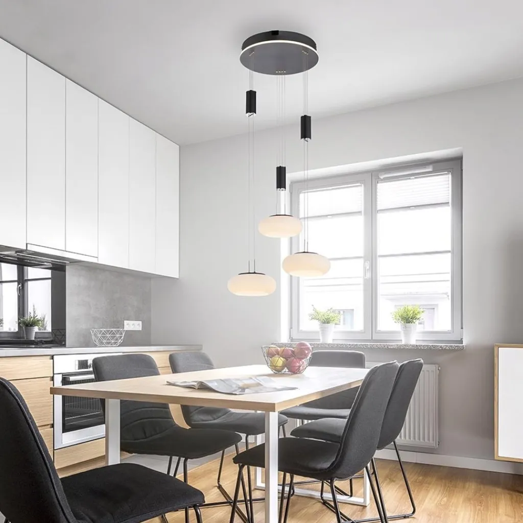 Straluma Smart hanglamp rond 3-lichts dimbaar zwart/opaal> Hanglampen|Smart lampen