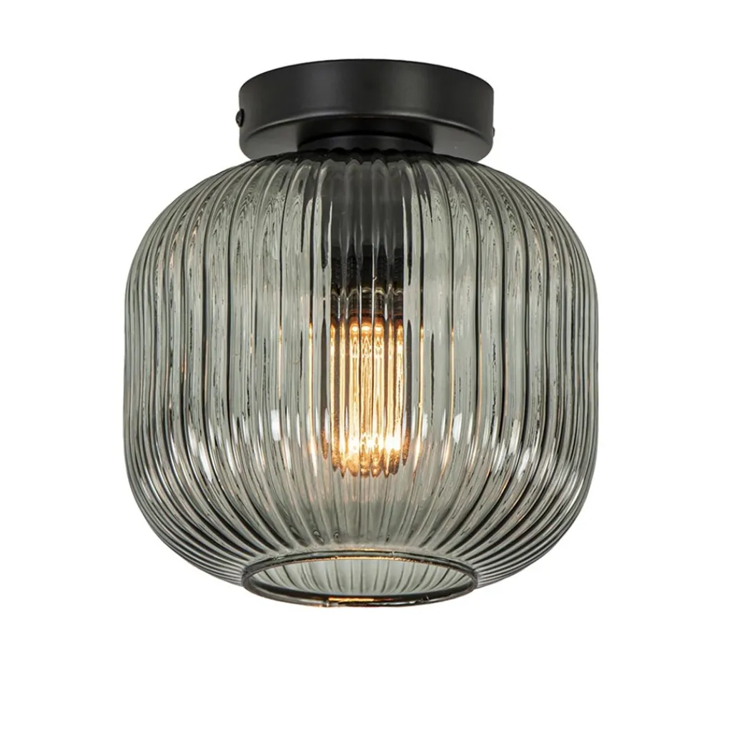 Straluma Smoke glazen plafondlamp met zwarte bevestiging> Plafondlampen|Klassieke Verlichting