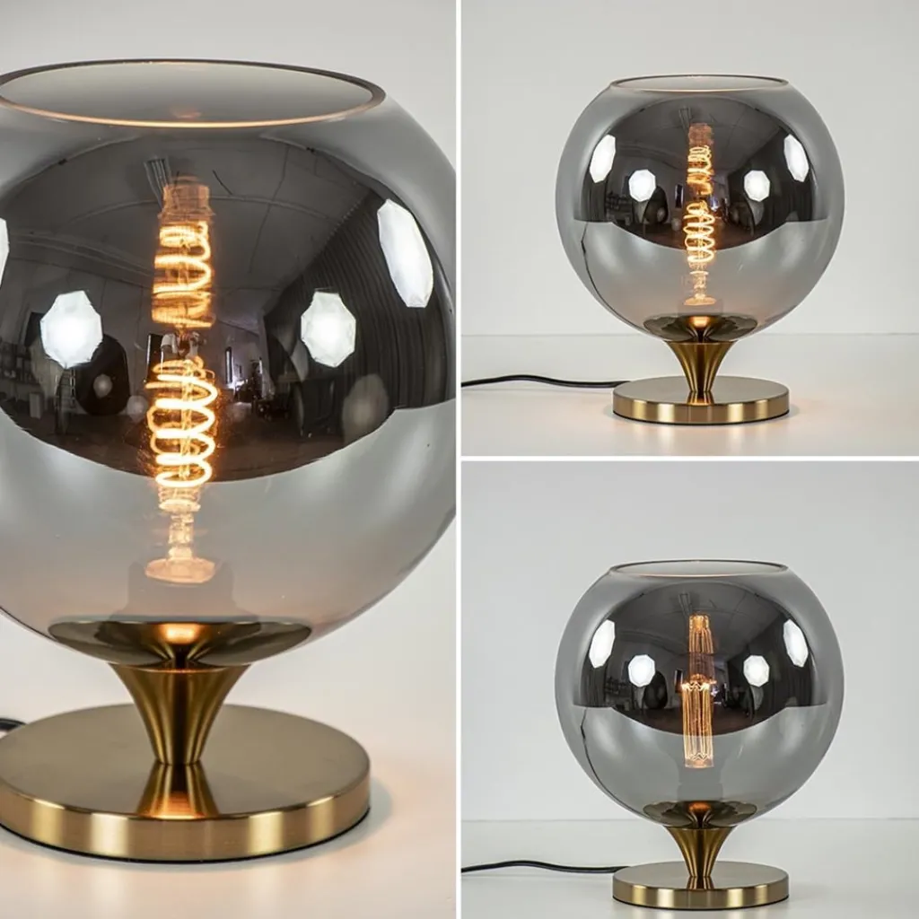 Straluma Smoke glazen tafellamp met gouden voet> Tafellampen|Luxe Verlichting