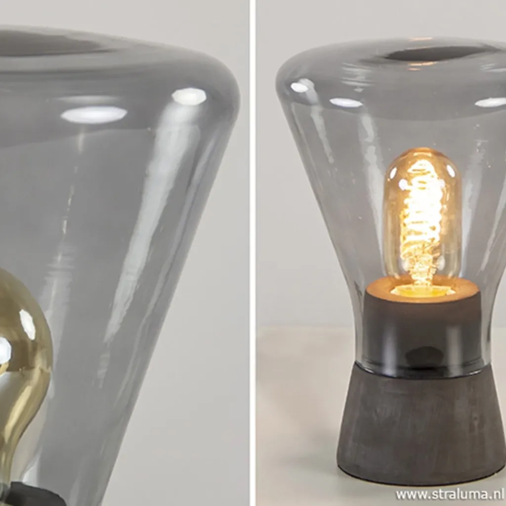 Straluma Smoke glazen tafellamp met betonnen voet> Woonkamerlampen|Slaapkamerlampen