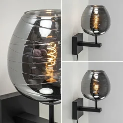 Straluma Smoke glazen wandlamp met zwart inclusief snoer><noscript><img width=