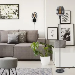 Straluma Smoke glazen wandlamp met zwart inclusief snoer><noscript><img width=