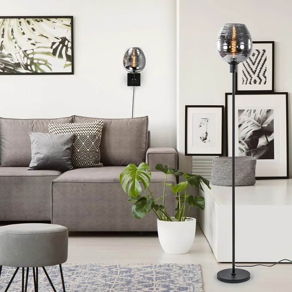 Straluma Smoke glazen wandlamp met zwart inclusief snoer> Halverlichting|Wandlampen