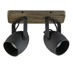 Straluma Spot 2-lichts zwart met hout> Plafondlampen|Opbouwspots