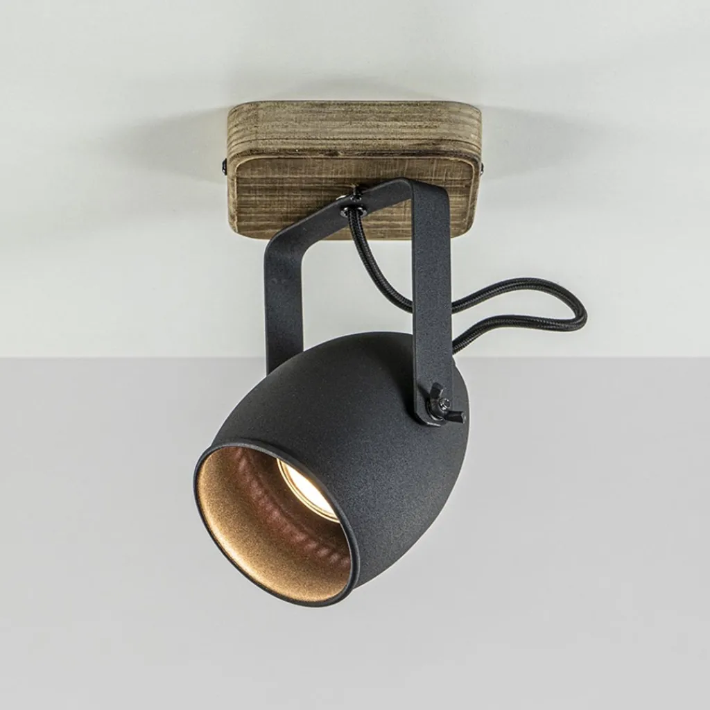 Straluma Spot 1-lichts zwart met hout> Wandlampen|Opbouwspots