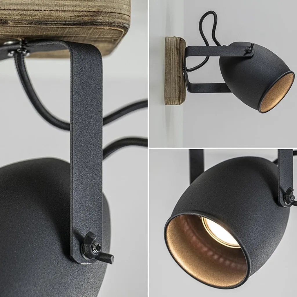 Straluma Spot 1-lichts zwart met hout> Wandlampen|Opbouwspots