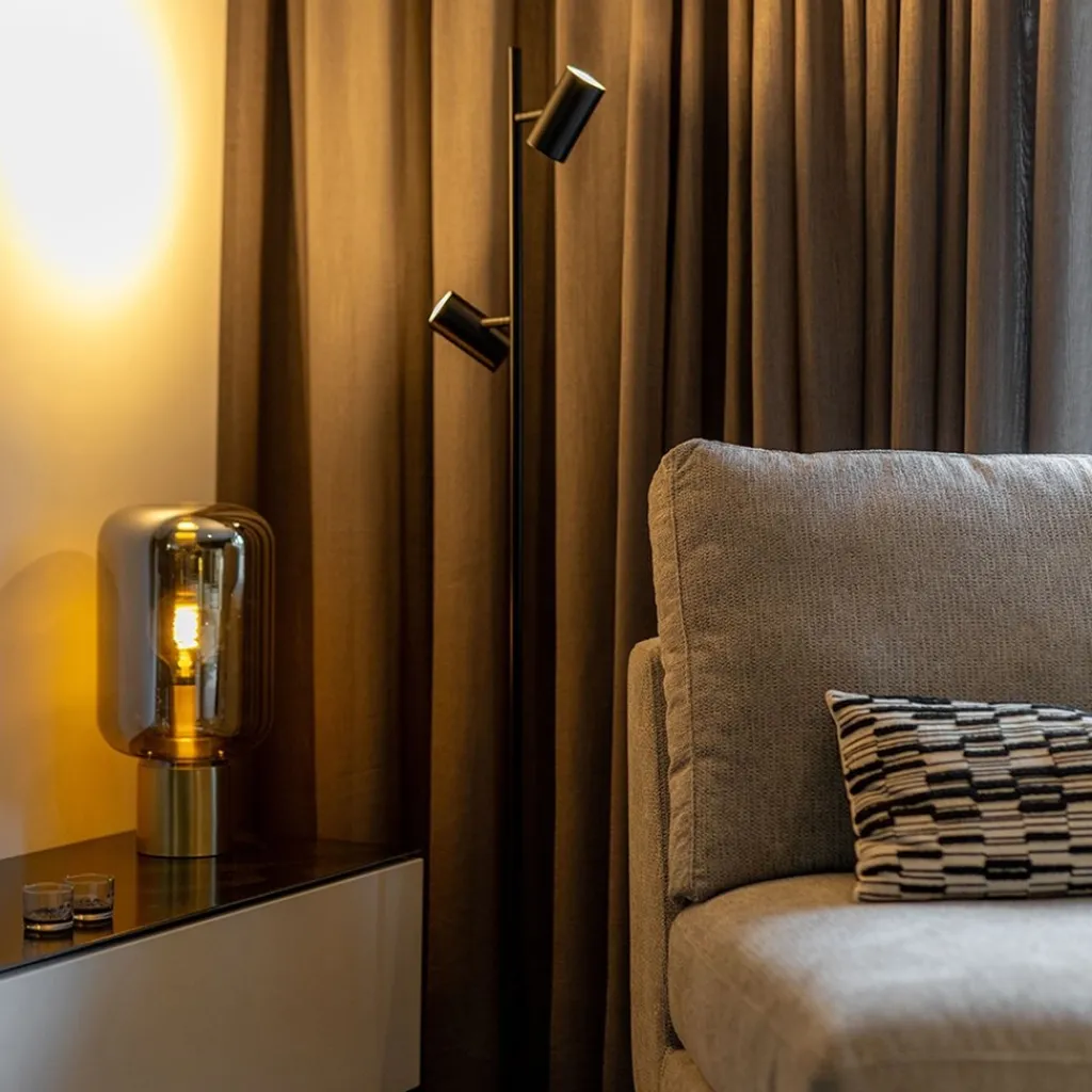 Straluma Staande Burgos spot dubbel zwart 3-step> Vloerlampen|Leeslampen