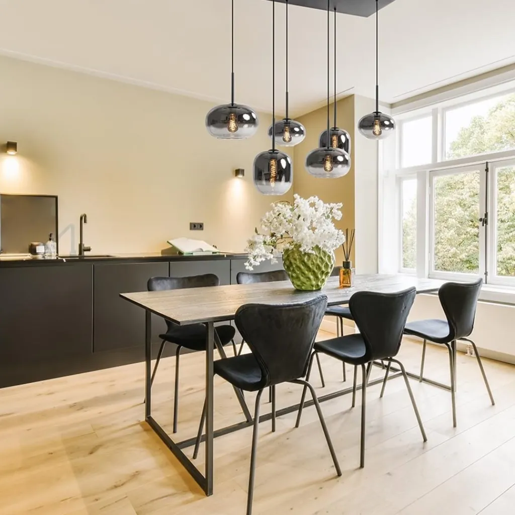 Straluma Stijlvolle 6-lichts hanglamp zwart met gradiënt smoke glas> Hanglampen|Eettafellampen