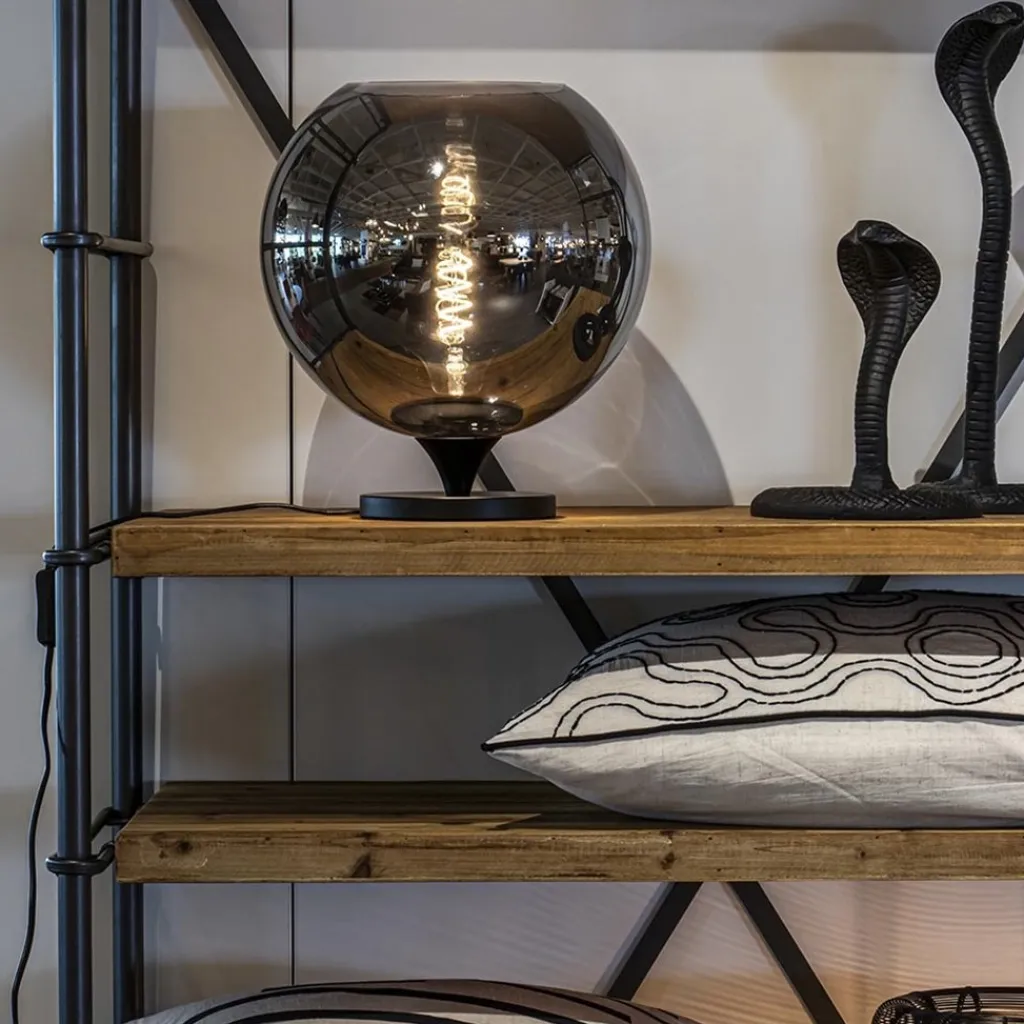 Straluma Stijlvolle tafellamp zwart met smoke/titanium glazen bol> Tafellampen|Luxe Verlichting