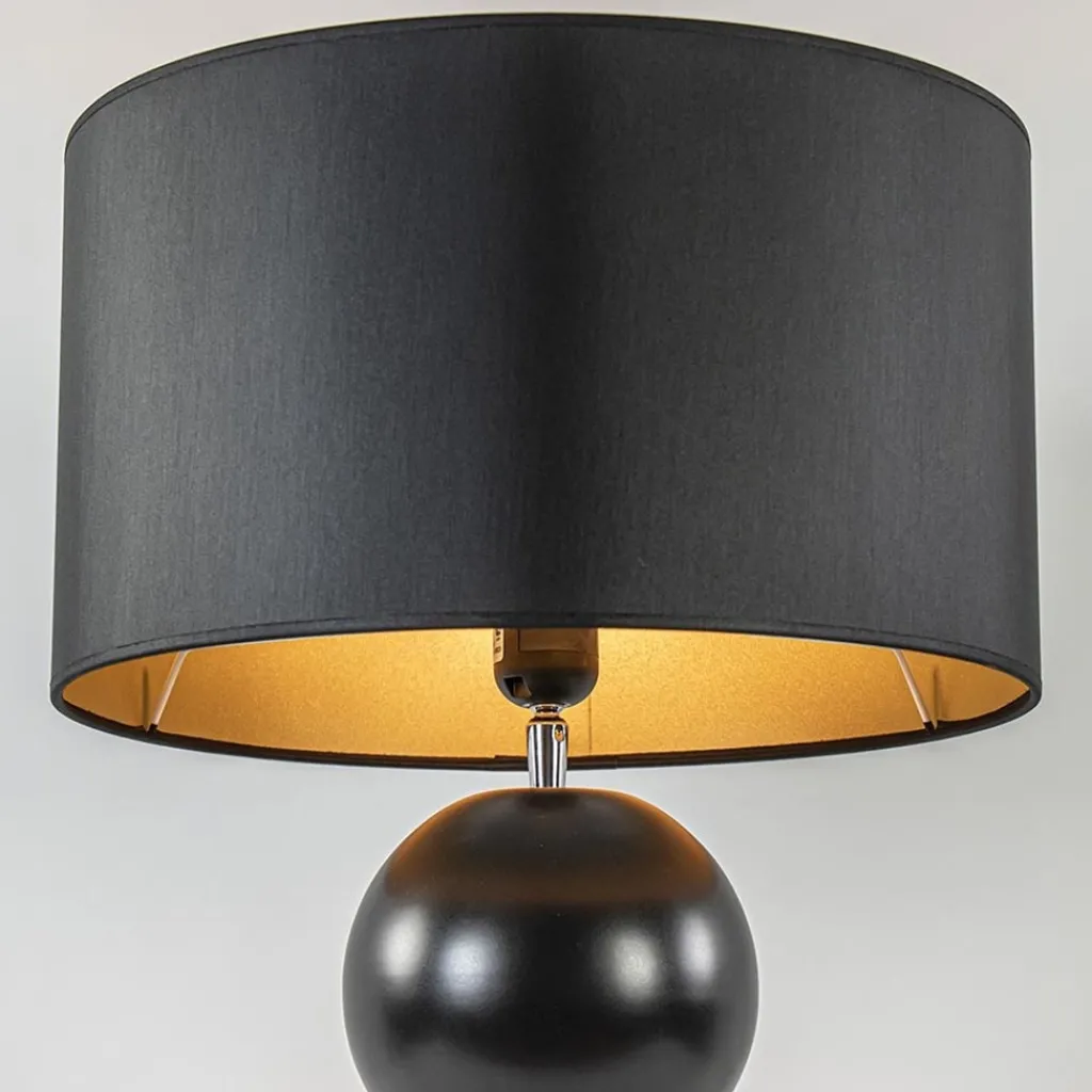 Straluma Stijvolle tafellamp keramiek zwart met kap zwart/goud> Tafellampen|Schemerlampen