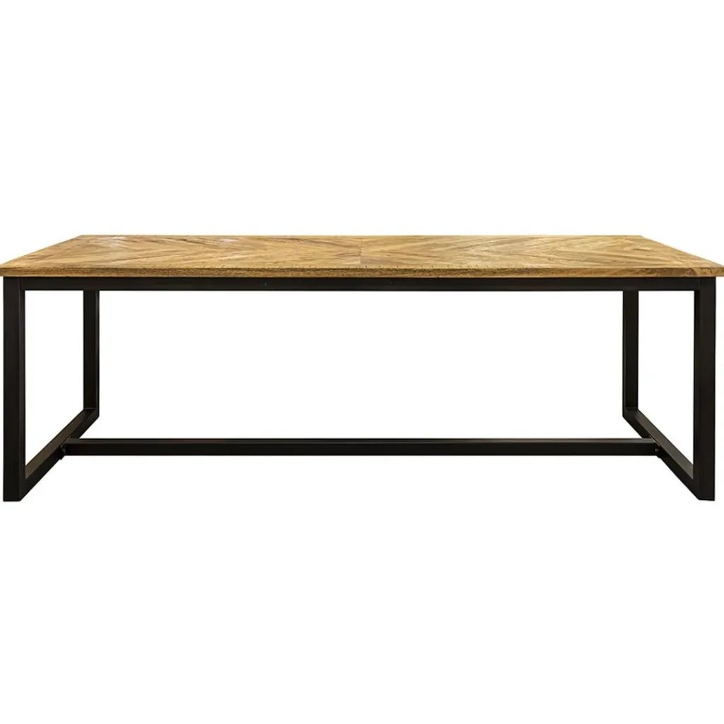 Straluma Stoere eettafel mangohout met visgraat en zwarte poot> Eettafels