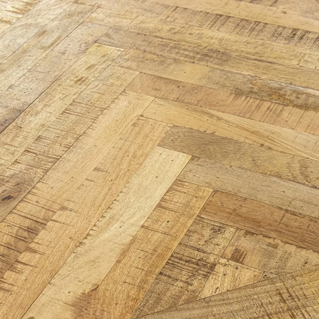 Straluma Stoere eettafel mangohout met visgraat en zwarte poot> Eettafels