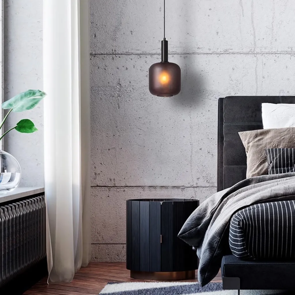 Straluma Stoere hanglamp zwart met mat zwart glas> Eetkamerverlichting|Hanglampen