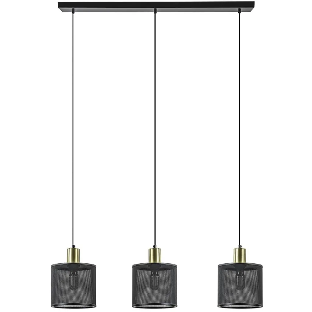Straluma Stoere 3-lichts hanglamp mat zwart met goud> Eettafellampen|Pendel Lampen