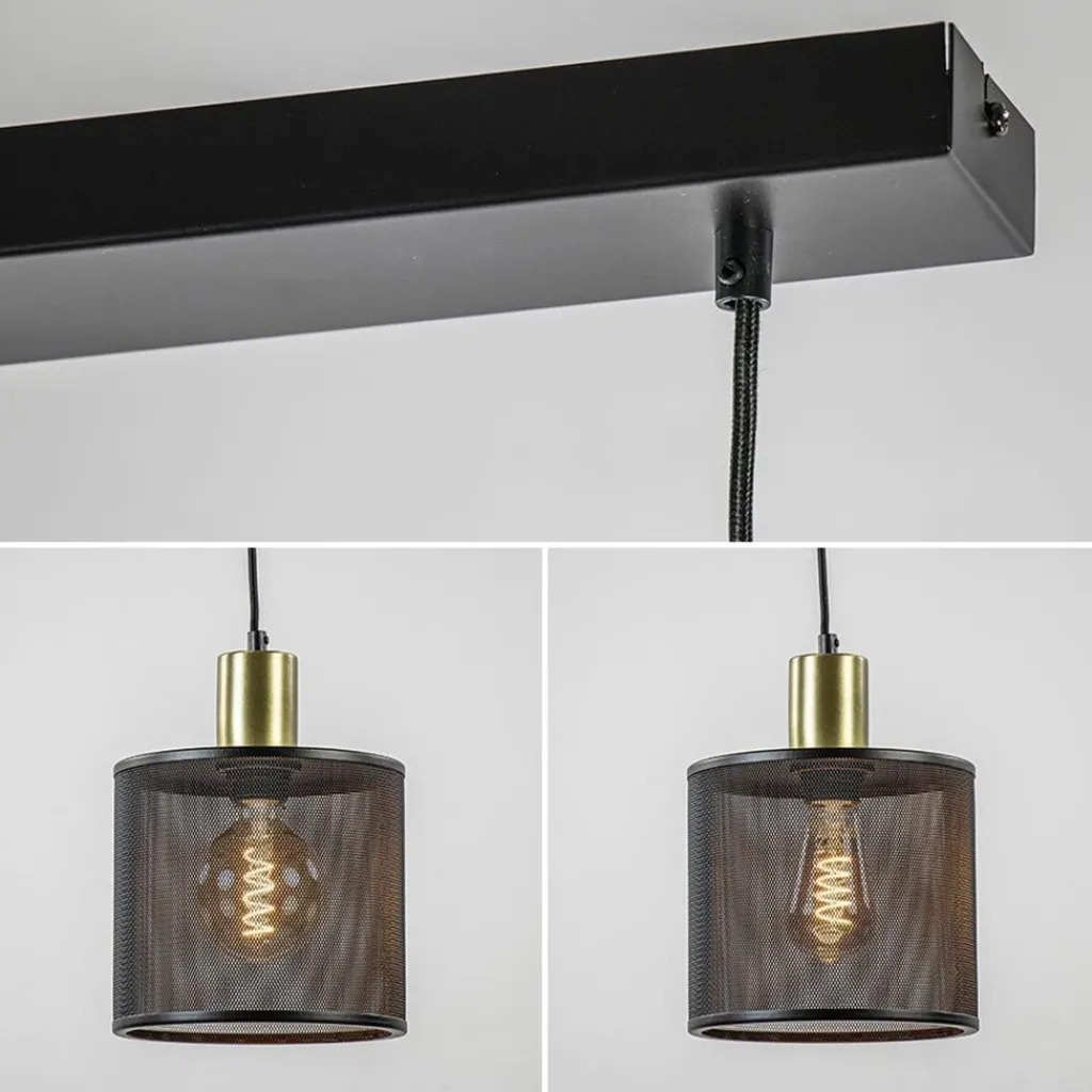 Straluma Stoere 3-lichts hanglamp mat zwart met goud> Eettafellampen|Pendel Lampen