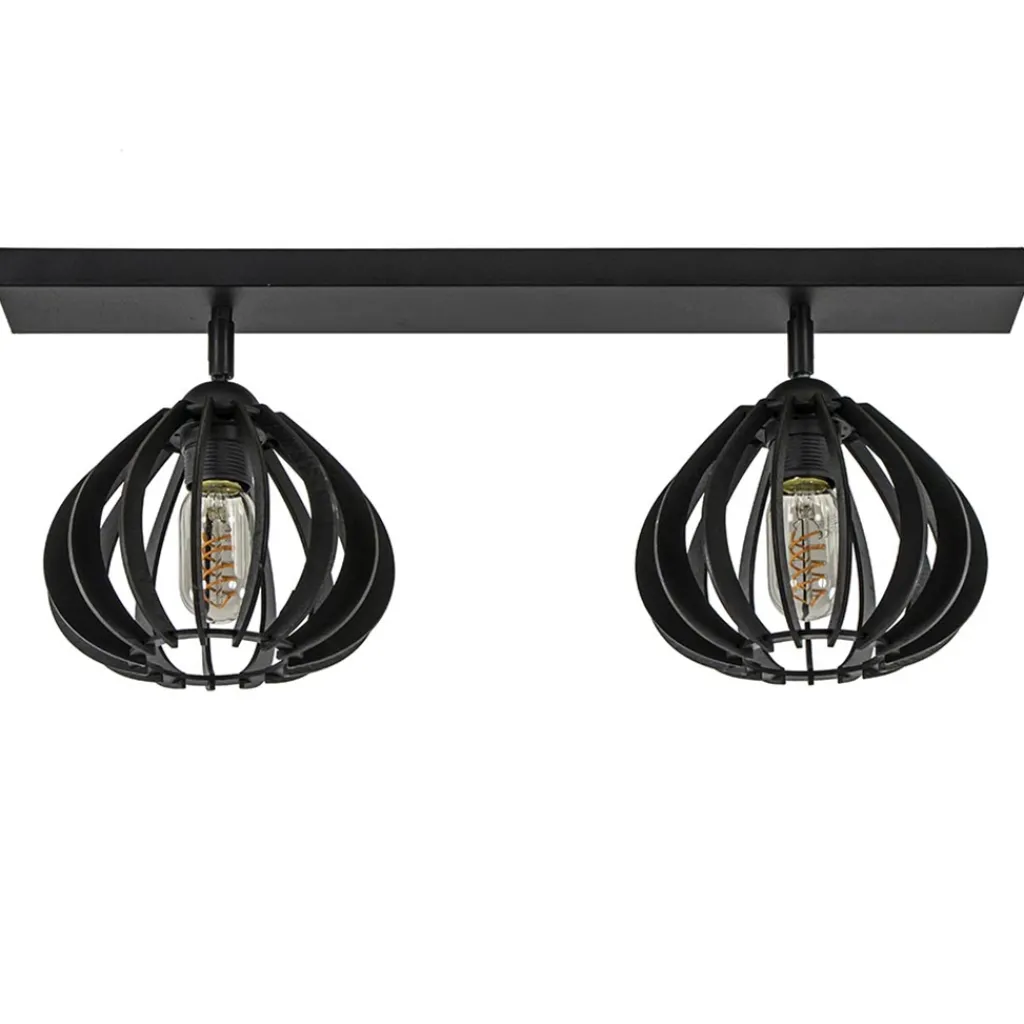 Straluma Stoere 2-lichts plafondlamp met houten kappen zwart> Plafondlampen|Botanische Verlichting