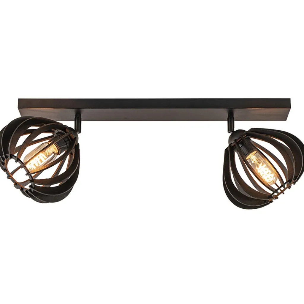 Straluma Stoere 2-lichts plafondlamp met houten kappen zwart> Plafondlampen|Botanische Verlichting