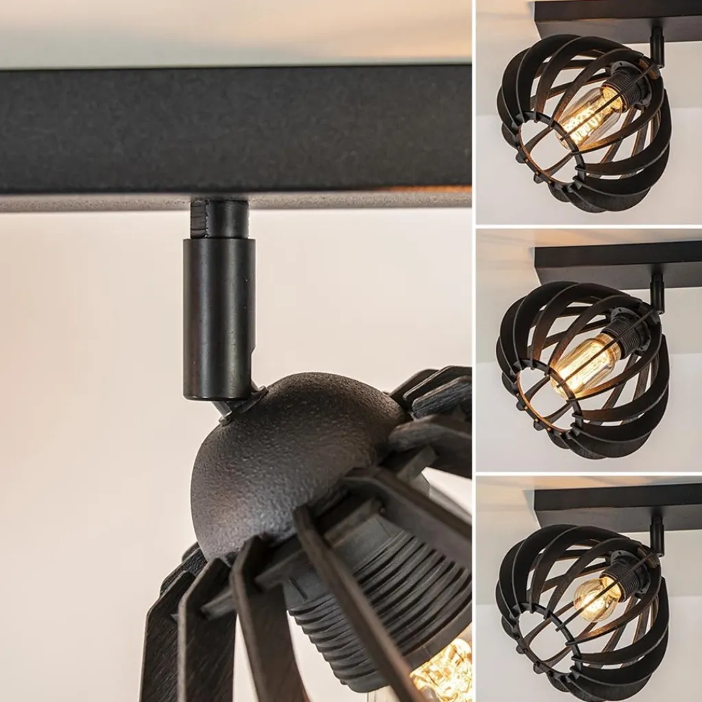 Straluma Stoere 2-lichts plafondlamp met houten kappen zwart> Plafondlampen|Botanische Verlichting