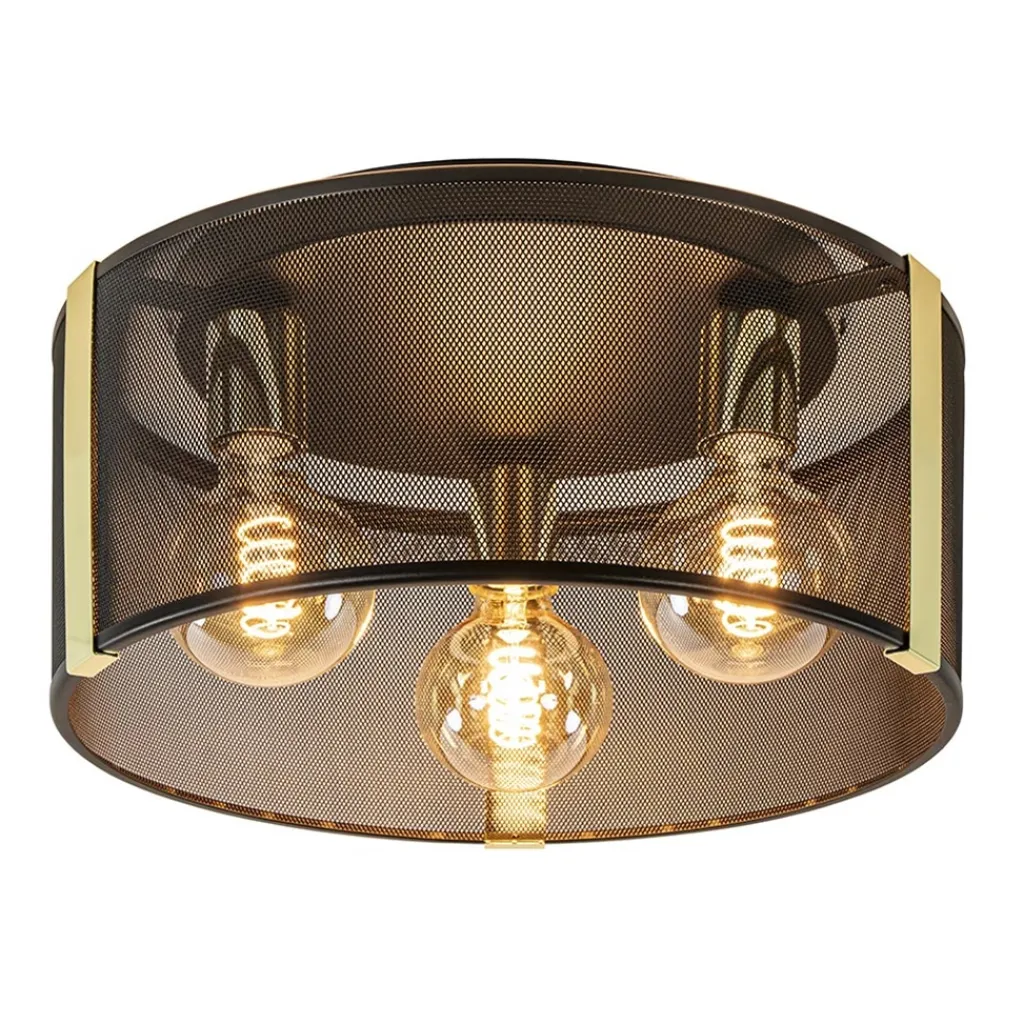 Straluma Stoere plafondlamp zwart met glossy goud> Plafondlampen|Industriële Verlichting