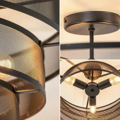 Straluma Stoere ronde plafondlamp mat zwart metaal 56 cm><noscript><img width=