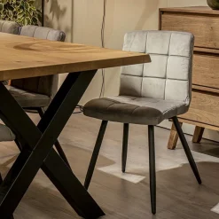 Straluma Stoffen eetkamerstoel grijs met zwarte poot></noscript> Eetkamerstoelen