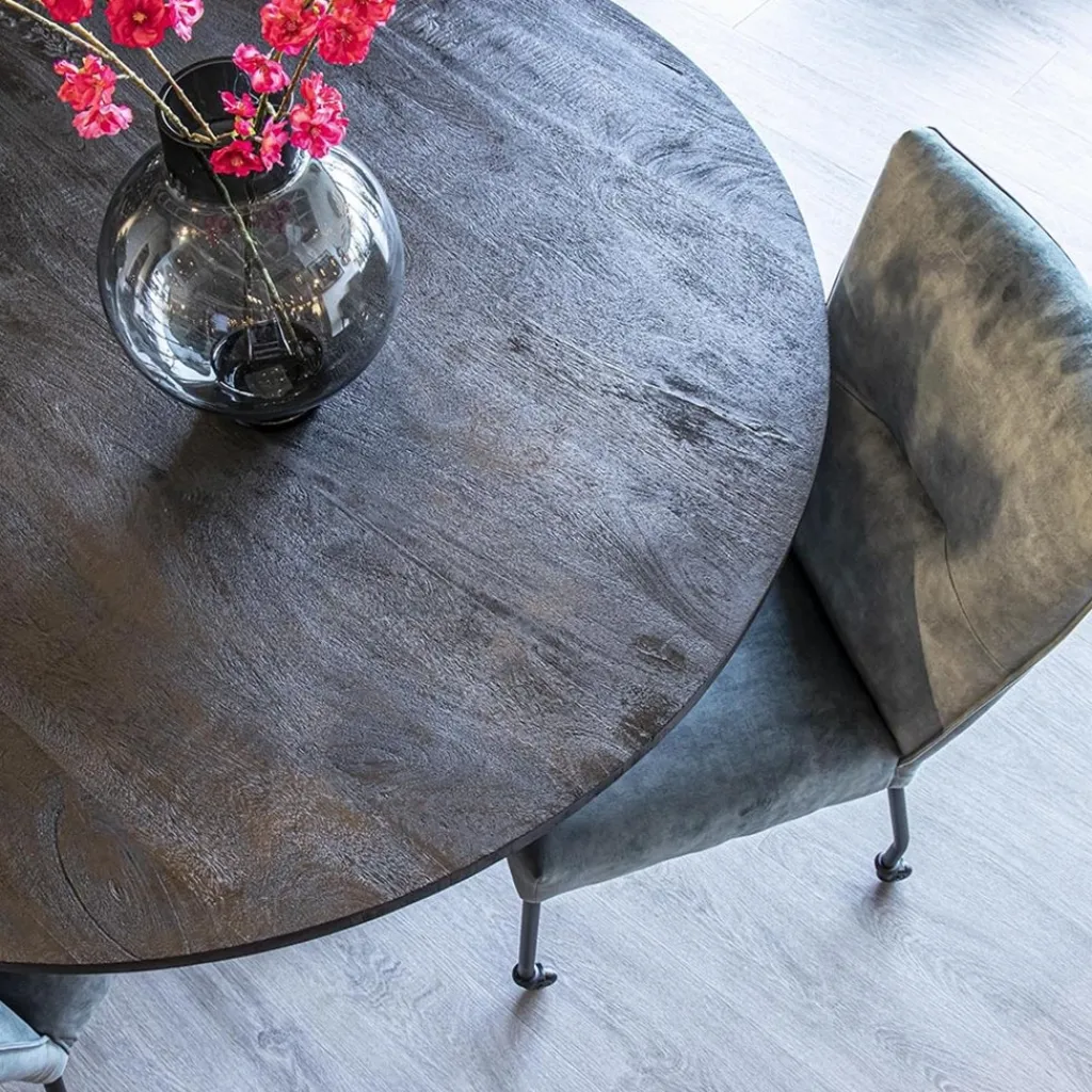 Straluma Stoffen eetkamerstoel met zwarte poot en wieltjes> Eetkamerstoelen