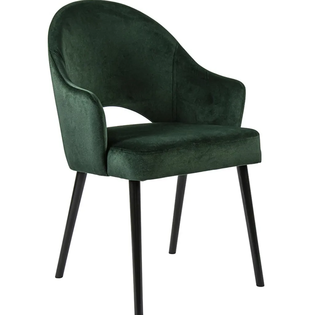 Straluma Stoffen eetkamerstoel velours groen met zwarte houten poot> Eetkamerstoelen