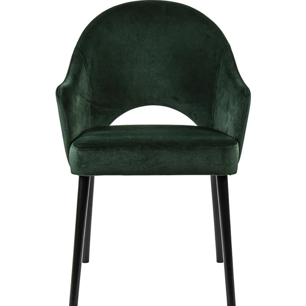 Straluma Stoffen eetkamerstoel velours groen met zwarte houten poot> Eetkamerstoelen